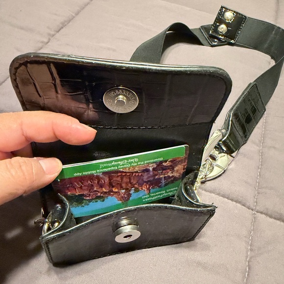 Black Croc-Embossed belt Bag with Silver Chain - Picture 5 of 5